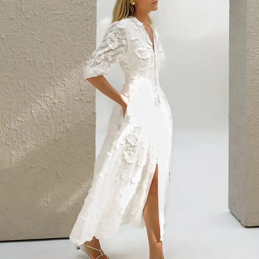 White Floral Lace Boho Dress
