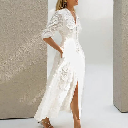 White Floral Lace Boho Dress