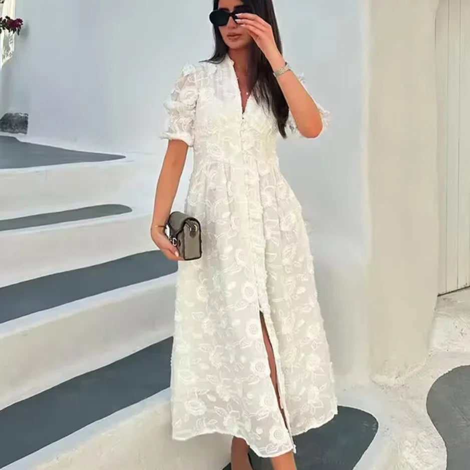 White Floral Lace Boho Dress