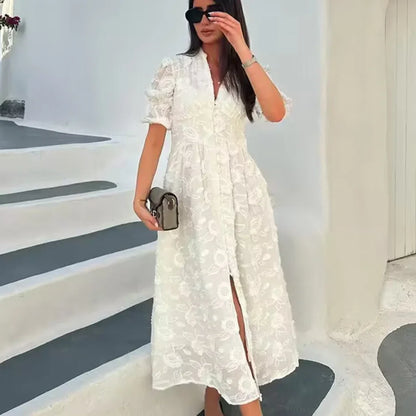White Floral Lace Boho Dress