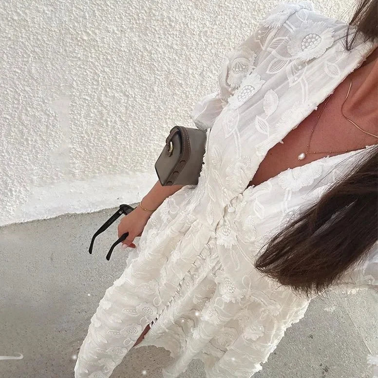 White Floral Lace Boho Dress