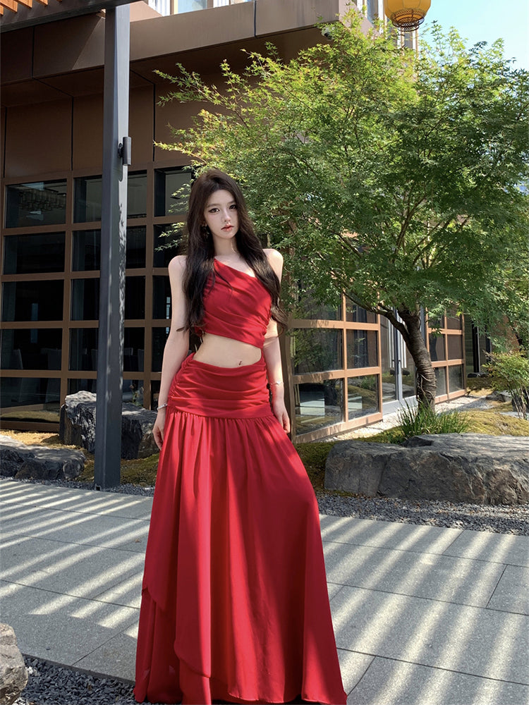 White Cutout One-Shoulder Lace Maxi Dress Beachy & Feminine Grace