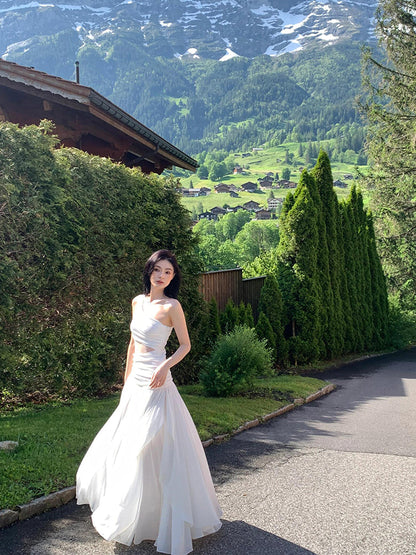 White Cutout One-Shoulder Lace Maxi Dress Beachy & Feminine Grace