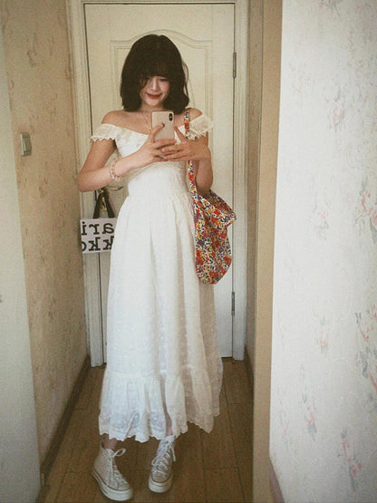 White Embroidered Lace Maxi Dress Dreamy Beach Getaway Look