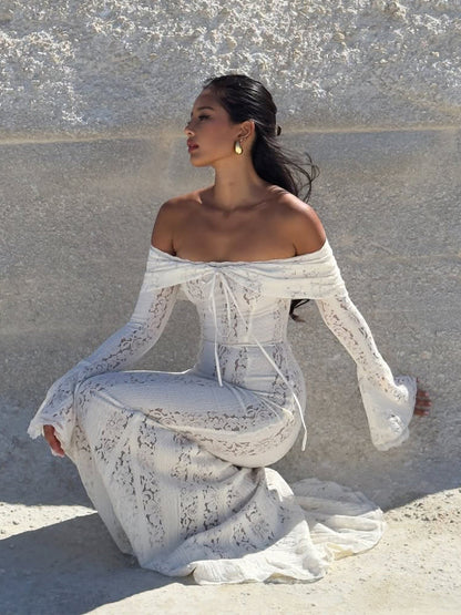 White Off-Shoulder Lace Bodycon Dress Birthday & Elegant Party Look