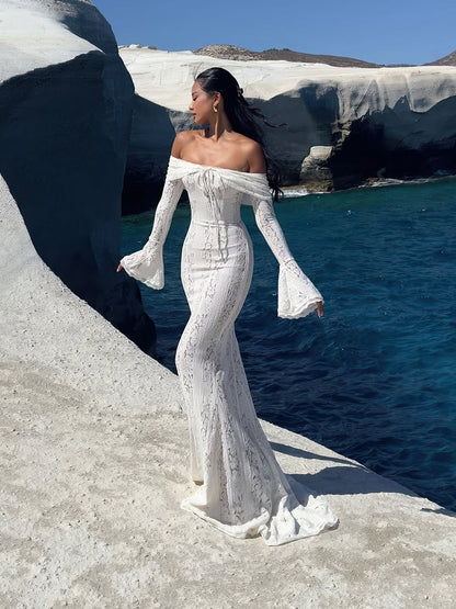 White Off-Shoulder Lace Bodycon Dress Birthday & Elegant Party Look