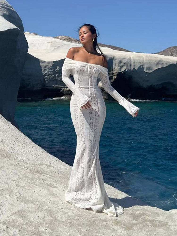 White Off-Shoulder Lace Bodycon Dress Birthday & Elegant Party Look