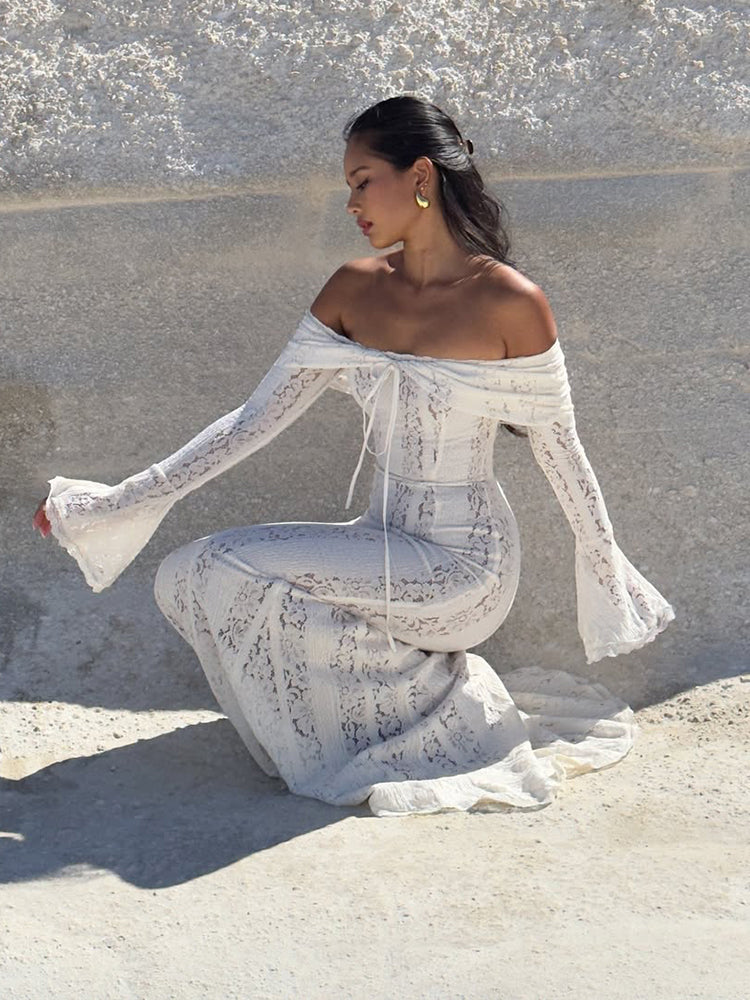 White Off-Shoulder Lace Bodycon Dress Birthday & Elegant Party Look