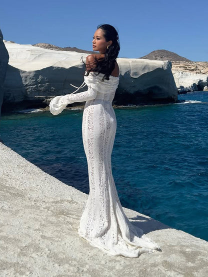 White Off-Shoulder Lace Bodycon Dress Birthday & Elegant Party Look