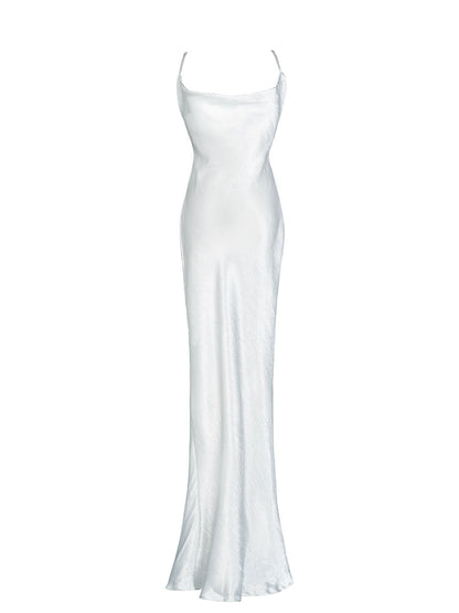 Satin Backless Bodycon Dress White