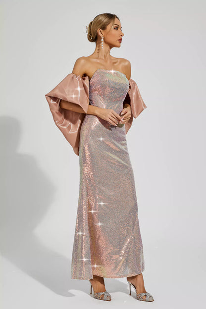 Whitley Apricot Sequins Off-shoulder Dress
