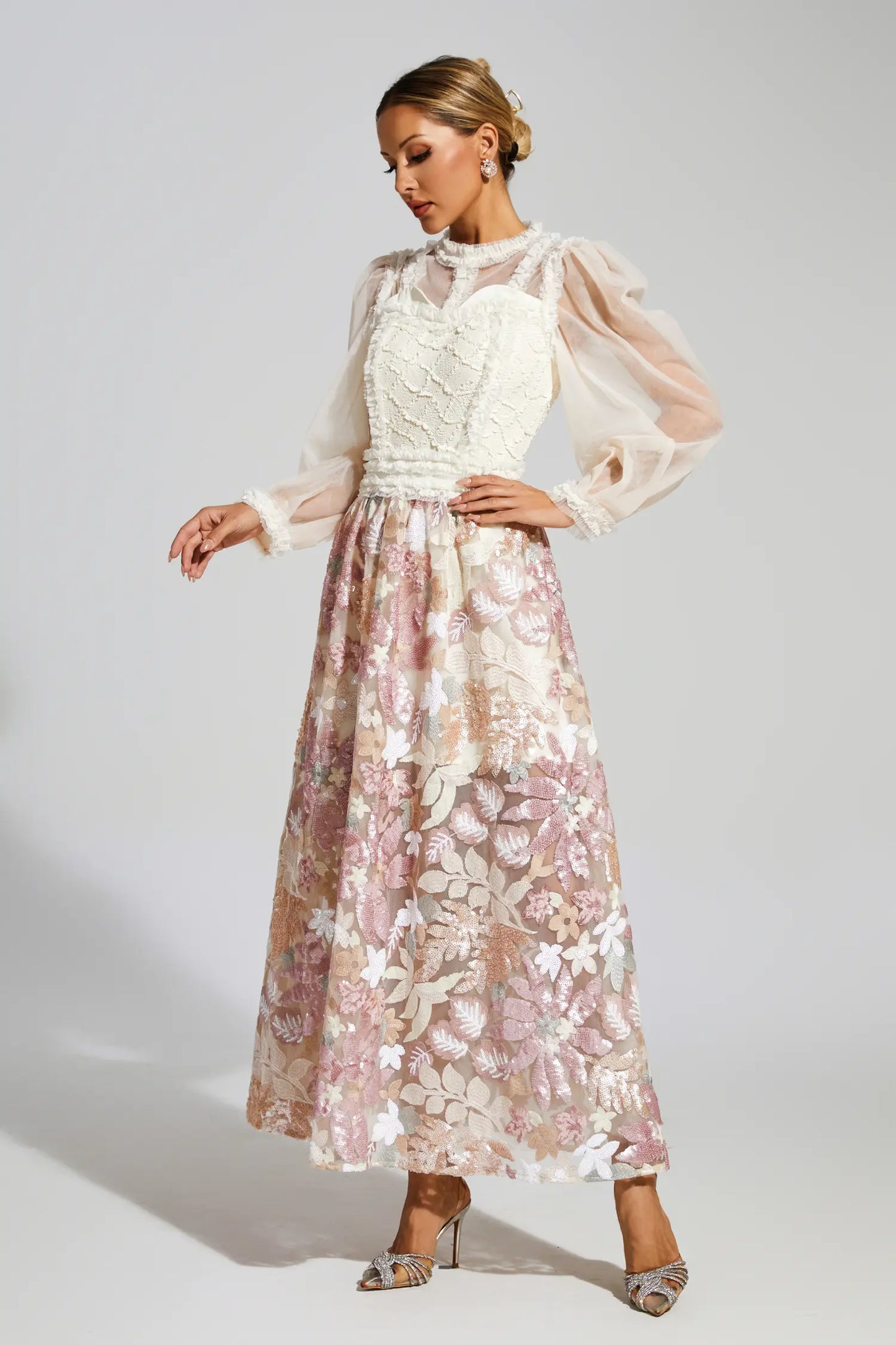 Winifred White Mesh Floral Dress