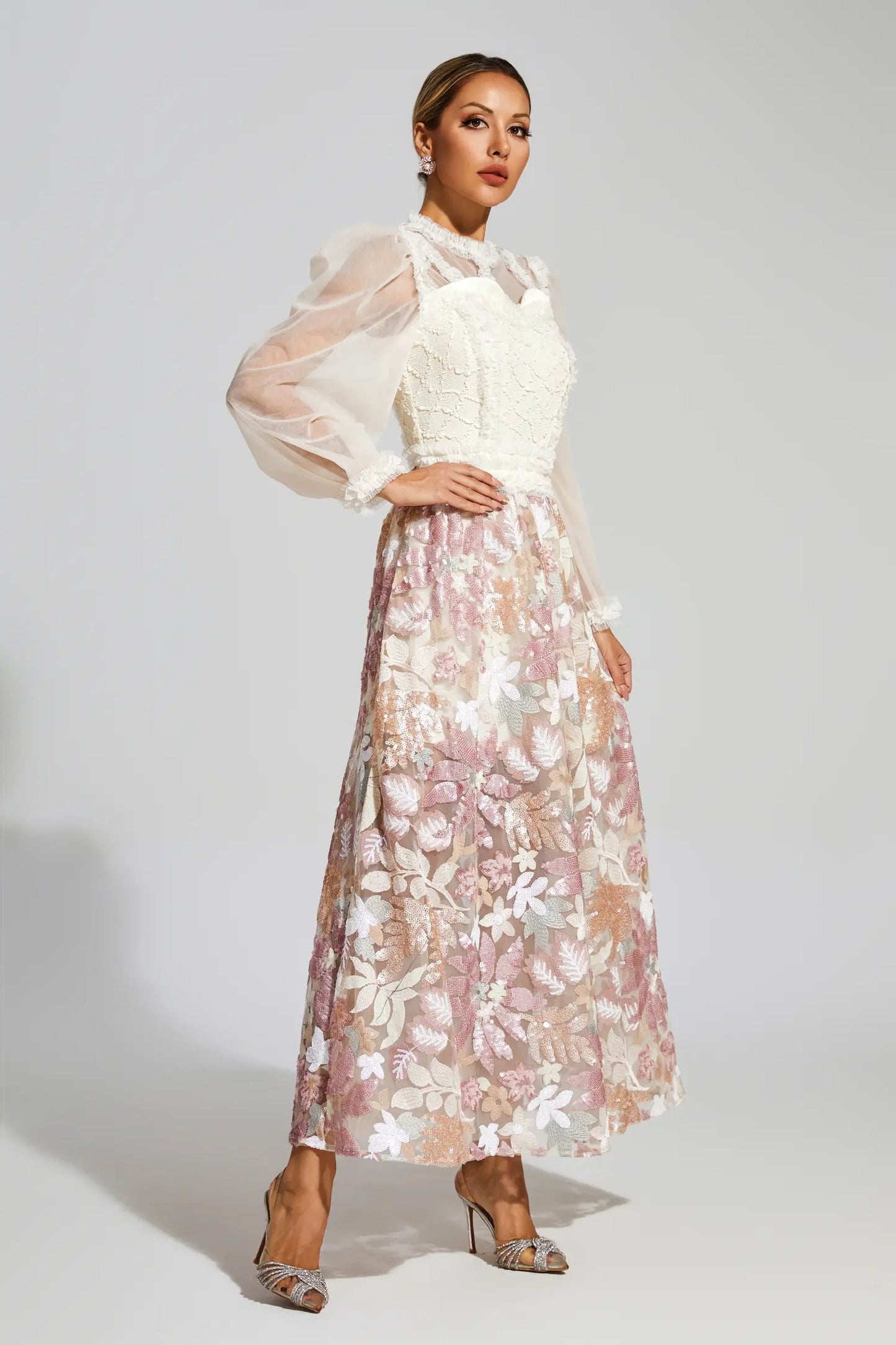 Winifred White Mesh Floral Dress