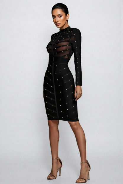 Georgiana Long Sleeve Mesh Bandage Midi Dress