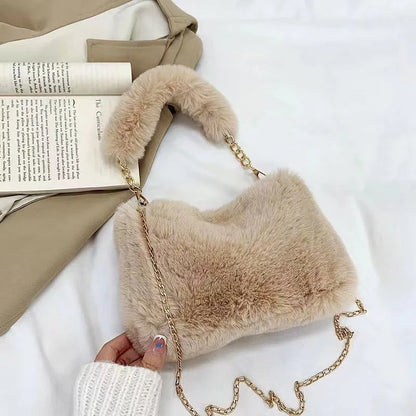 Winter Plush Fluffy Small Square Crossbody Handbag
