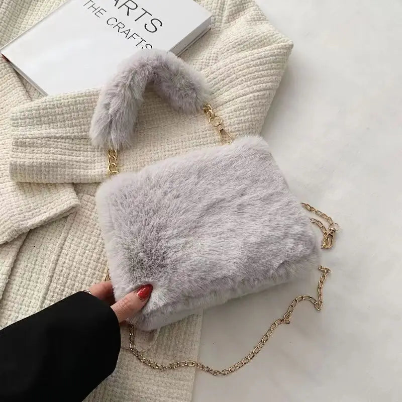Winter Plush Fluffy Small Square Crossbody Handbag