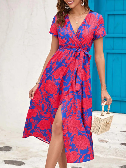Floral Printed V-neck Summer Dress