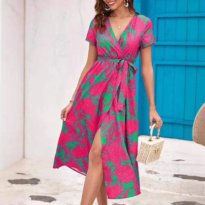 Floral Printed V-neck Summer Dress