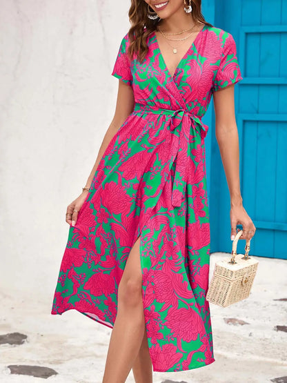 Floral Printed V-neck Summer Dress