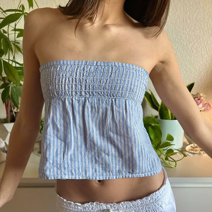 Gingham Smocked Bow Crop Top