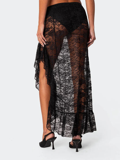 Asymmetrical Ruffle Lace Bodycon Summer Beach Y2K Long Skirt