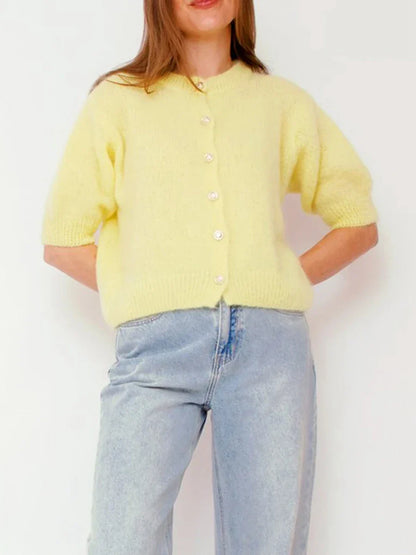 O-Neck Button-Up Slim Streetwear Knit Cardigan
