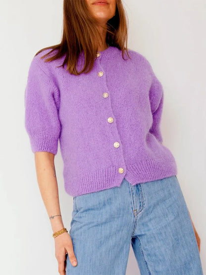 O-Neck Button-Up Slim Streetwear Knit Cardigan