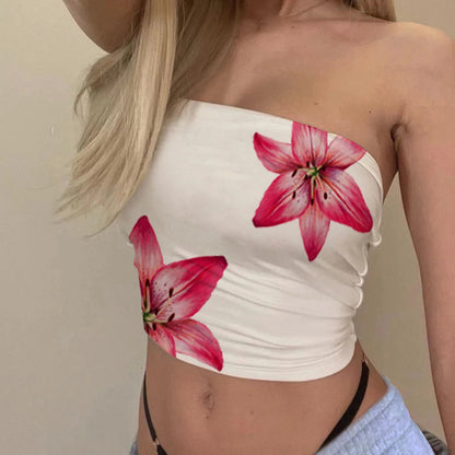 Floral Tube Top Strapless Slim Fit Summer Crop