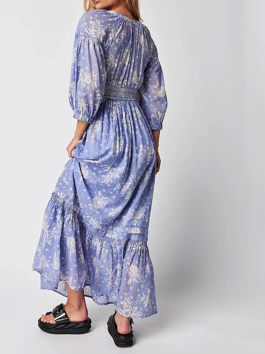 Bohemian Shirred Waist Floral Dress
