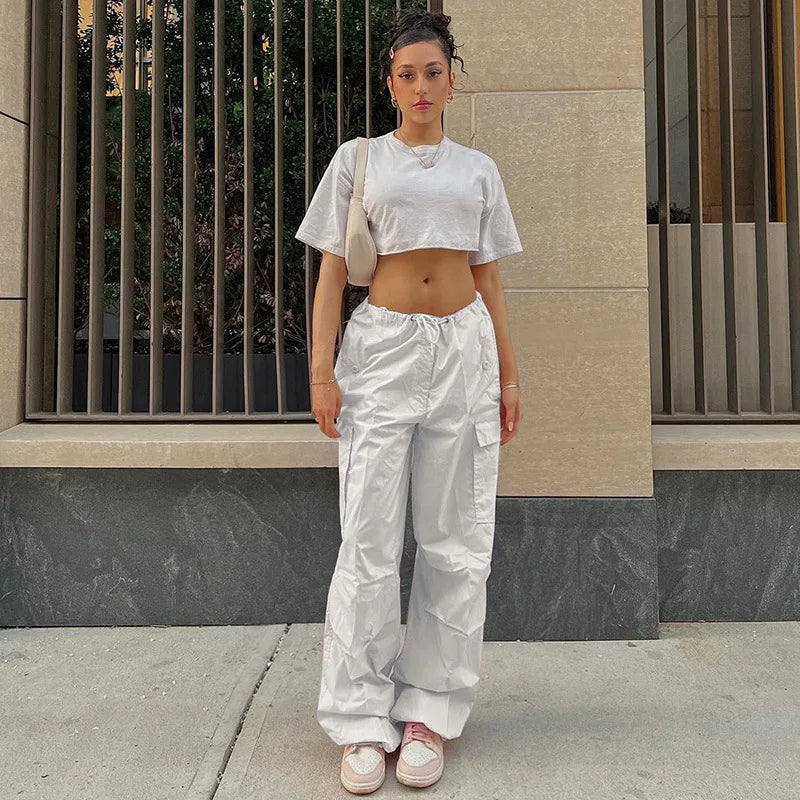 Solid Cargo Streetwear Slim Drawstring Pant