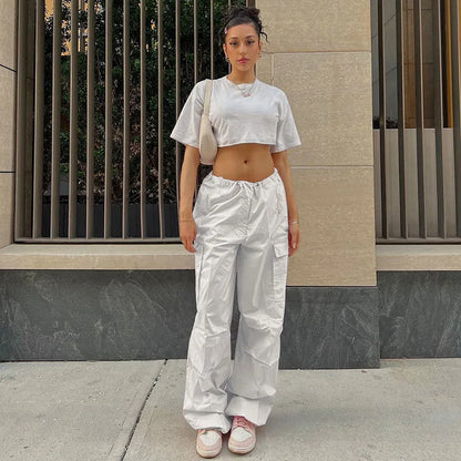 Solid Cargo Streetwear Slim Drawstring Pant