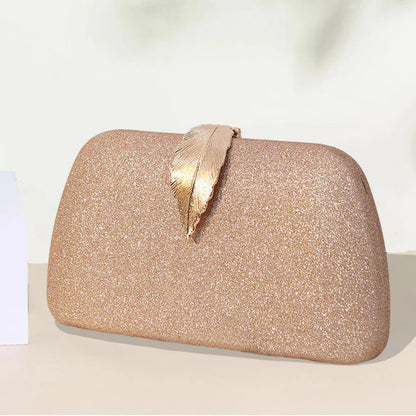 Women Leaf Design Clutch Bag Bling Chain Purse
