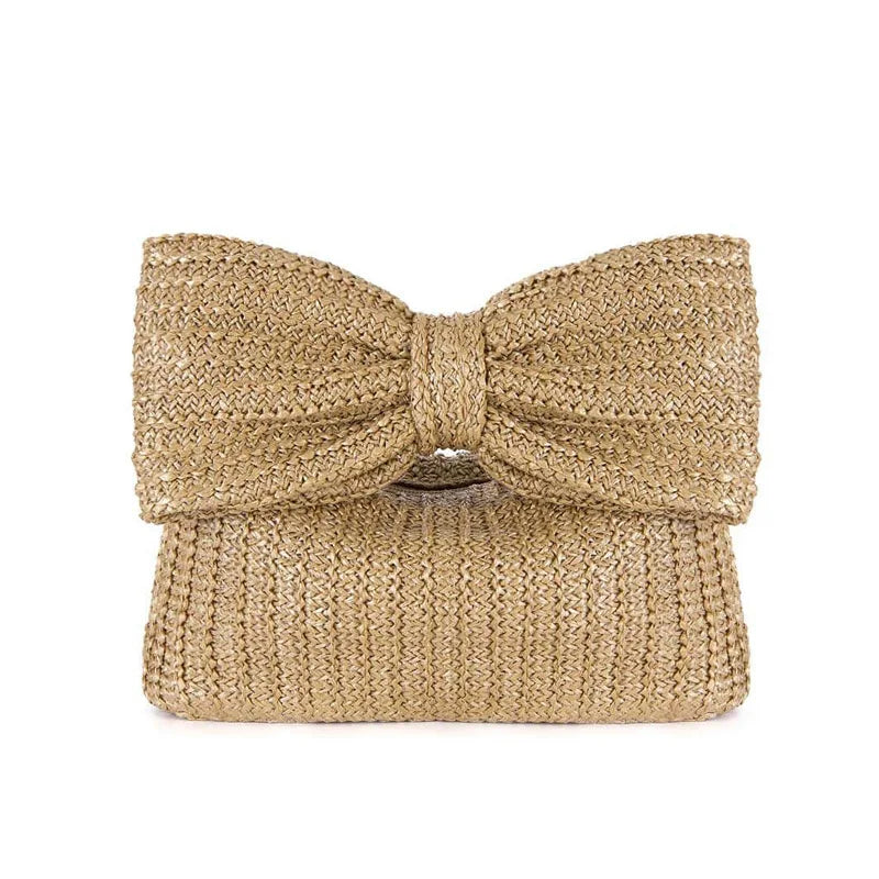 Bow Handbag Straw Clutch Wristlet