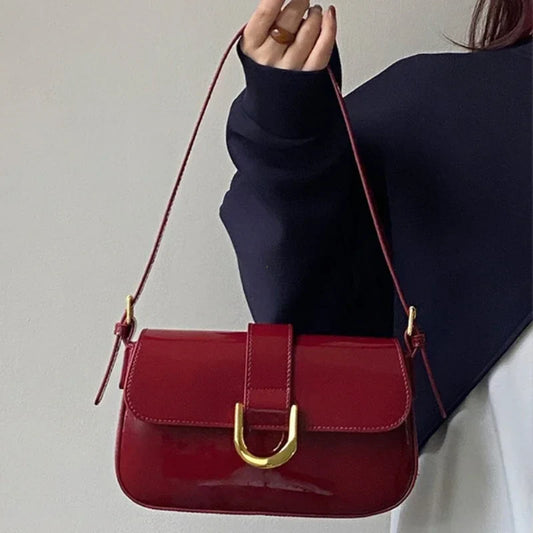 Adjustable Strap Patent Leather Satchel Bag