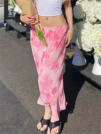 Floral Chiffon Low Waist Casual Retro Skirt