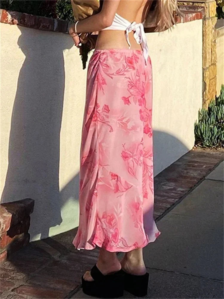 Floral Chiffon Low Waist Casual Retro Skirt