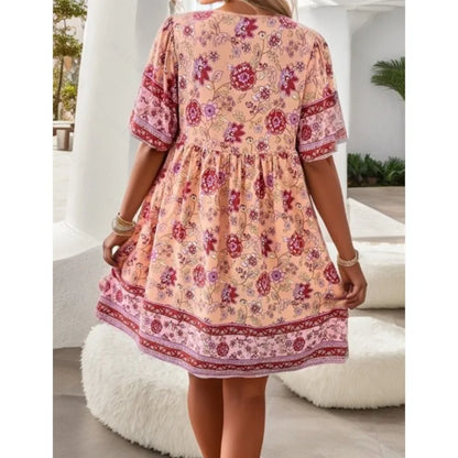 Boho Beach Floral Print Mini Floral Dress