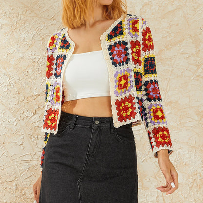 Flower Button-Down Bohemian Long Sleeve Knit Cardigan