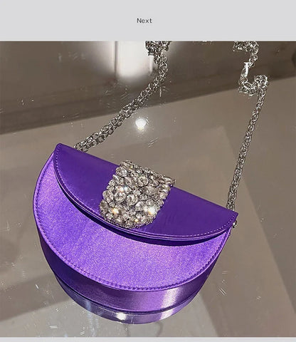 Glittering Crystal Satin Evening Clutch Wedding Purse