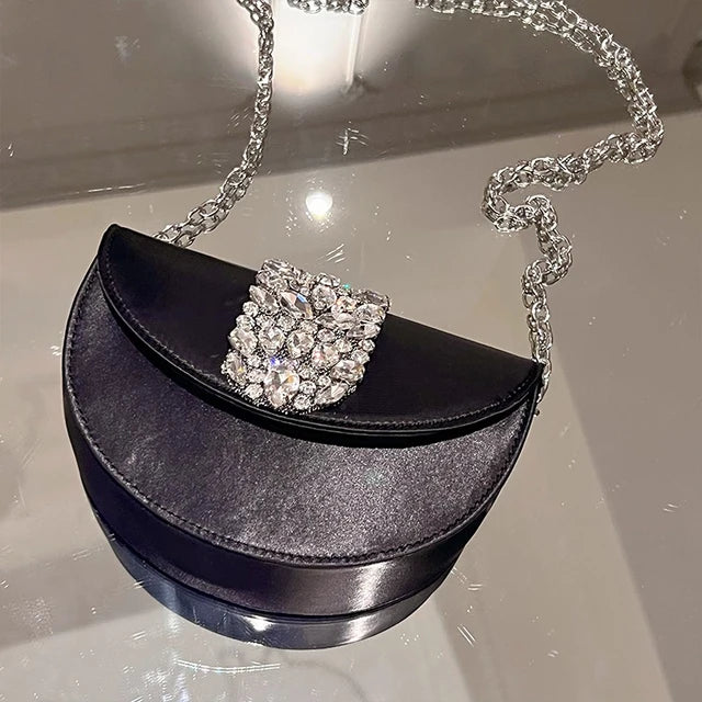 Glittering Crystal Satin Evening Clutch Wedding Purse