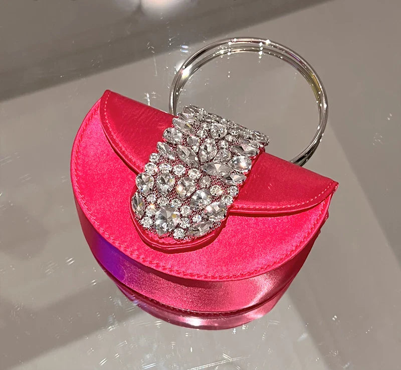 Glittering Crystal Satin Evening Clutch Wedding Purse