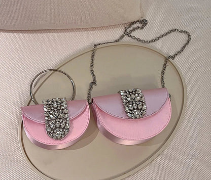 Glittering Crystal Satin Evening Clutch Wedding Purse