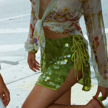 Hollow Out Sparkle Sequined Skirt