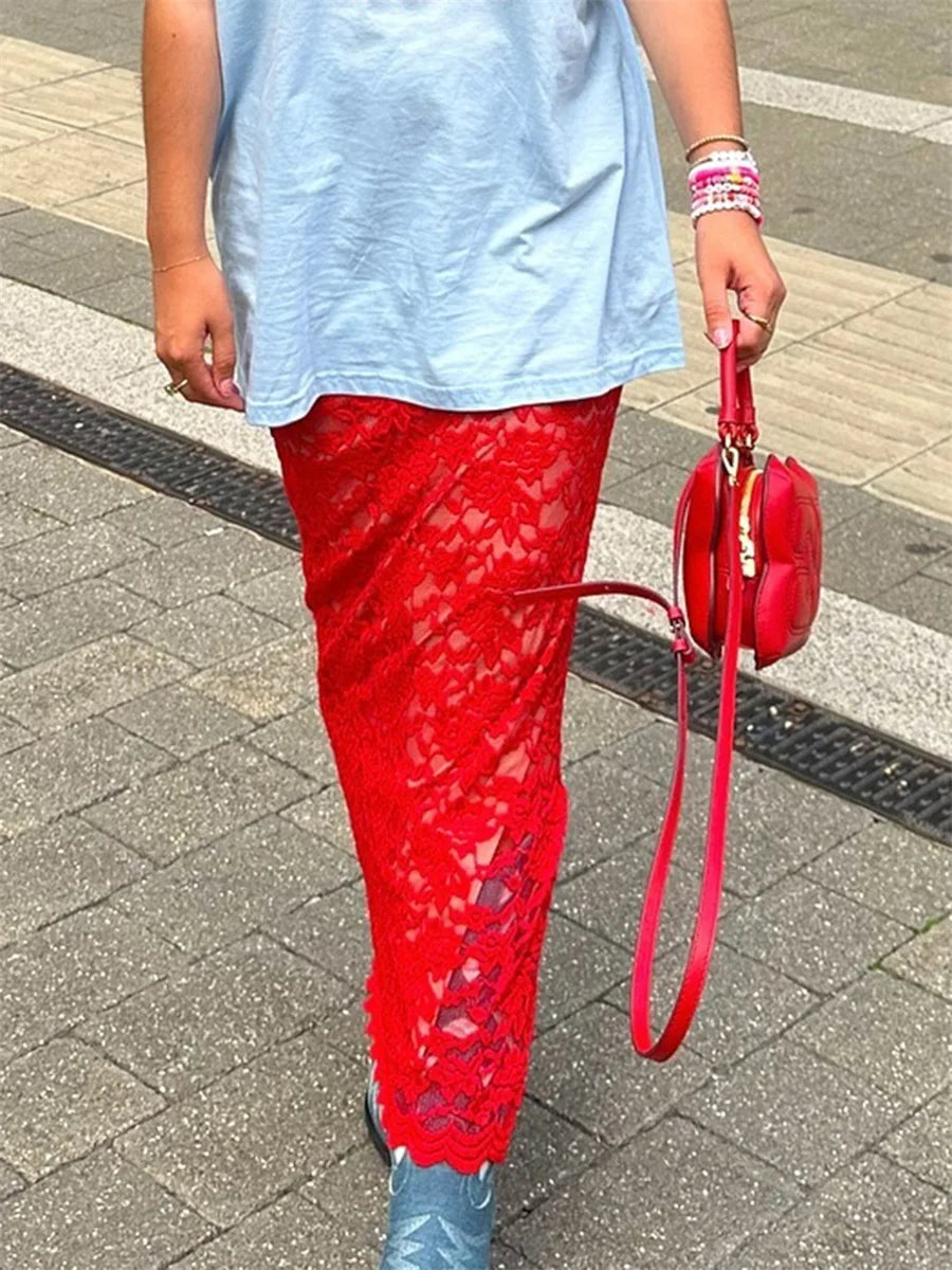 Patchwork See-Through Maxi Skirt