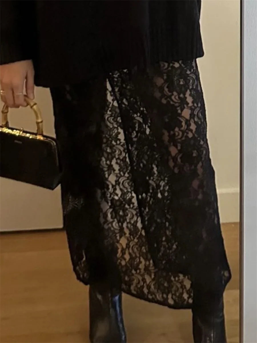 Patchwork See-Through Maxi Skirt