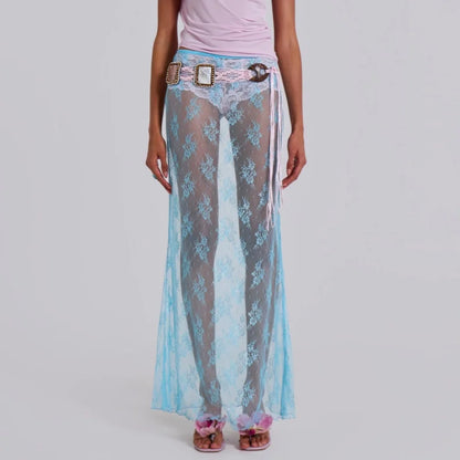 Lace Sheer Maxi Split Sexy See Through Cover Up Beach Skirt