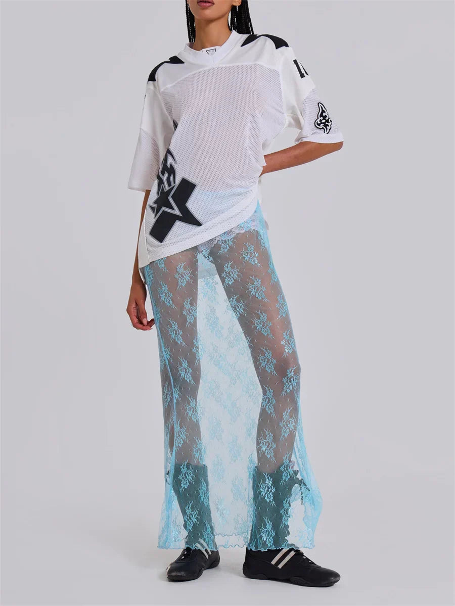 Lace Sheer Maxi Split Sexy See Through Cover Up Beach Skirt