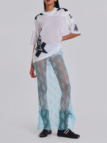 Lace Sheer Maxi Split Sexy See Through Cover Up Beach Skirt