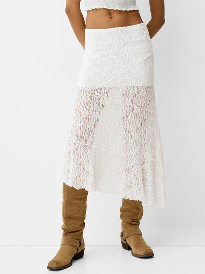Lace Patchwork Low Waist Summer Long Skirt Casual Skirt