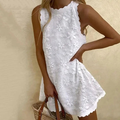 Floral Off-Shoulder Embroidery Loose Hem Floral Dress